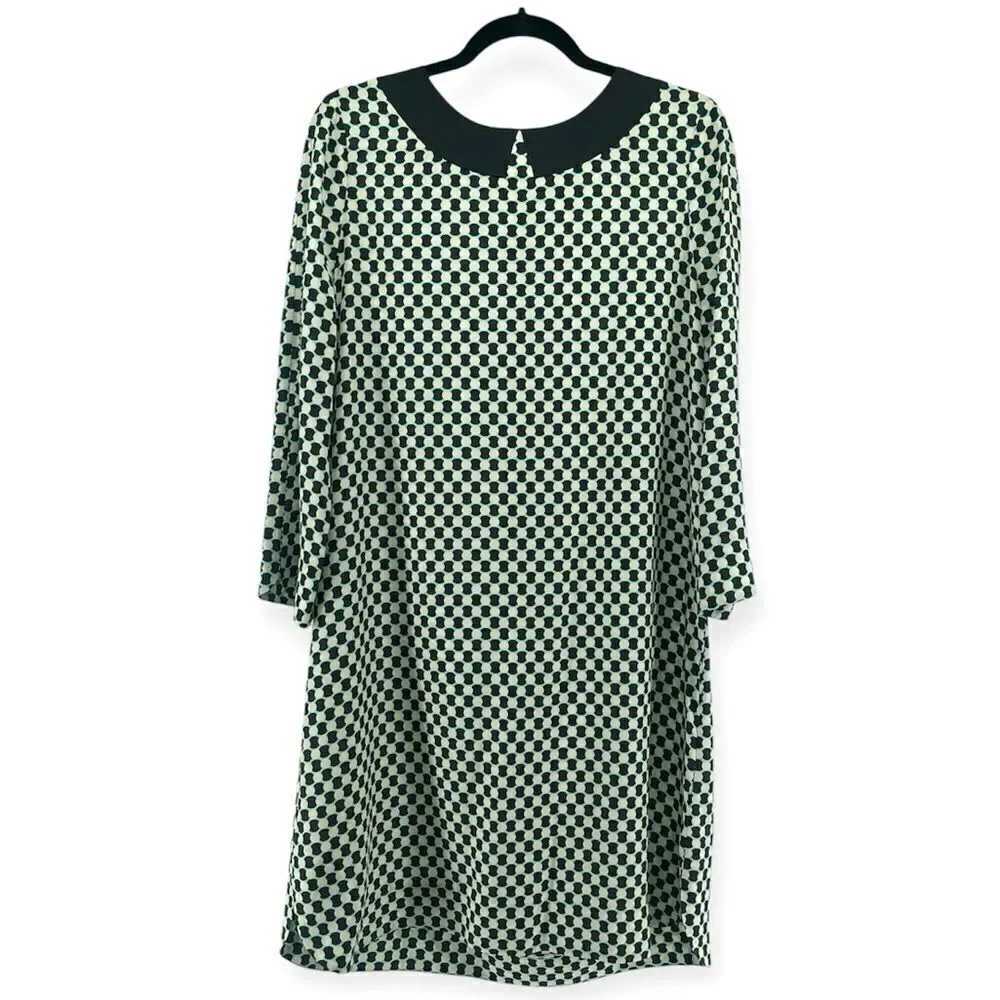 Kate Spade Kassia Women’s Geo Print Silk Quarter Length Shift Dress Large